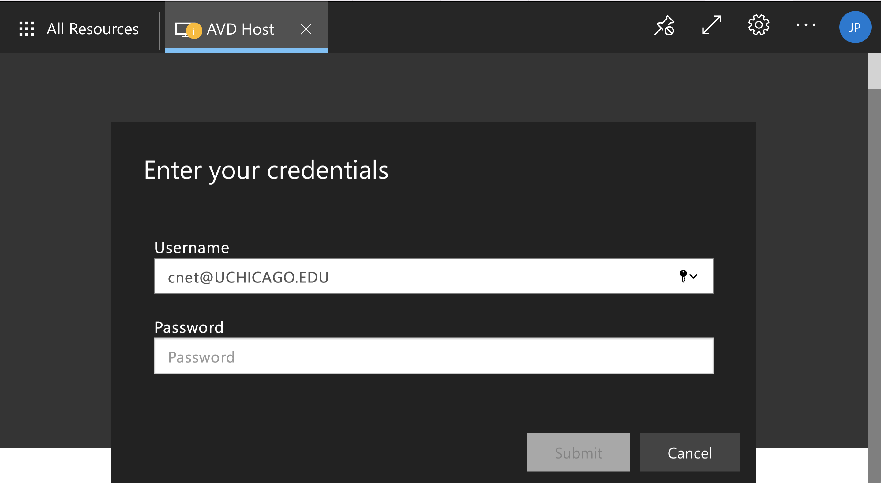 Screenshot showing AVD login