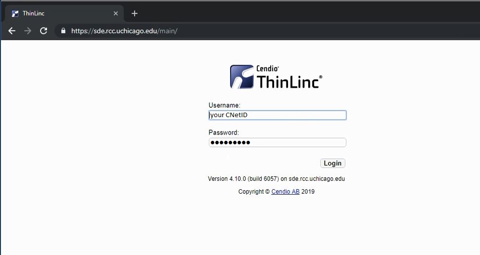 Screenshot showing Chrome connecting to ThinLinc